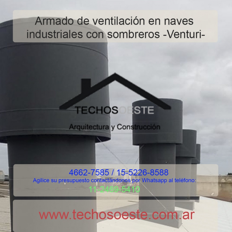 Armado de ventilación en naves industriales con sombreros tipo venturi